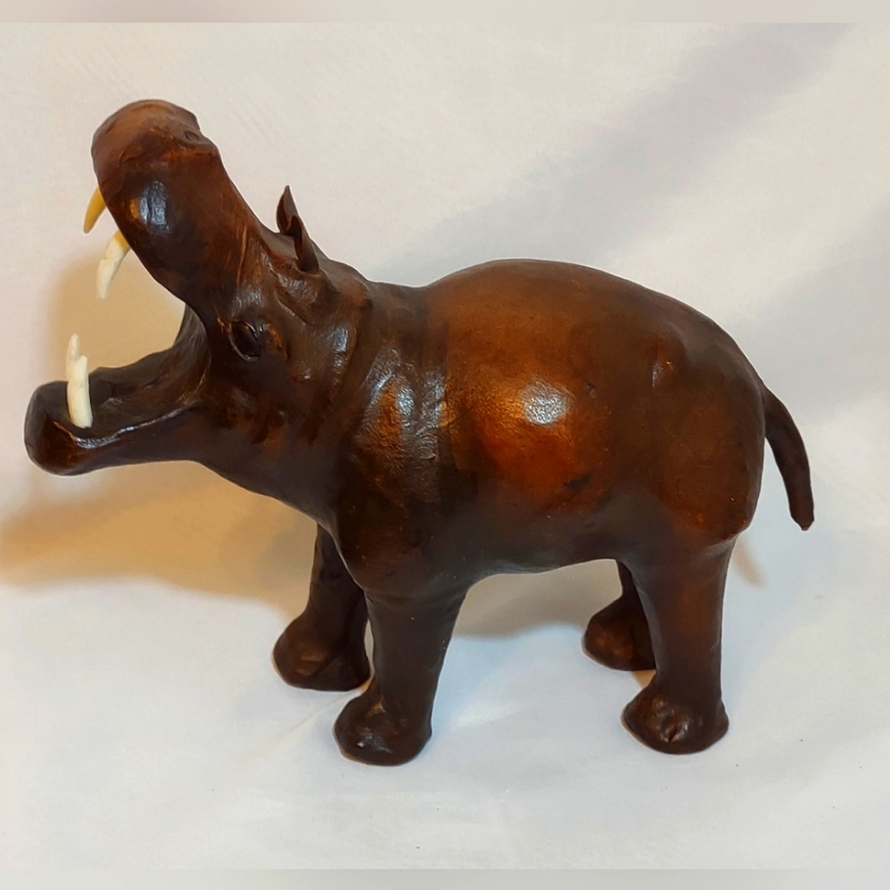 Vintage Leather Wrapped Hippo Figurine